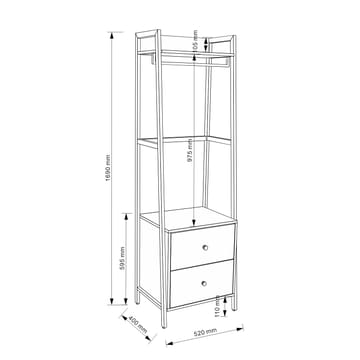 Entréreol HOME4YOU Lavinia 52x40x169 cm ask/sort med 2 skuffer - ask/sort - Opbevaring - Hylder & Reoler - Hylder & hyldeknægte