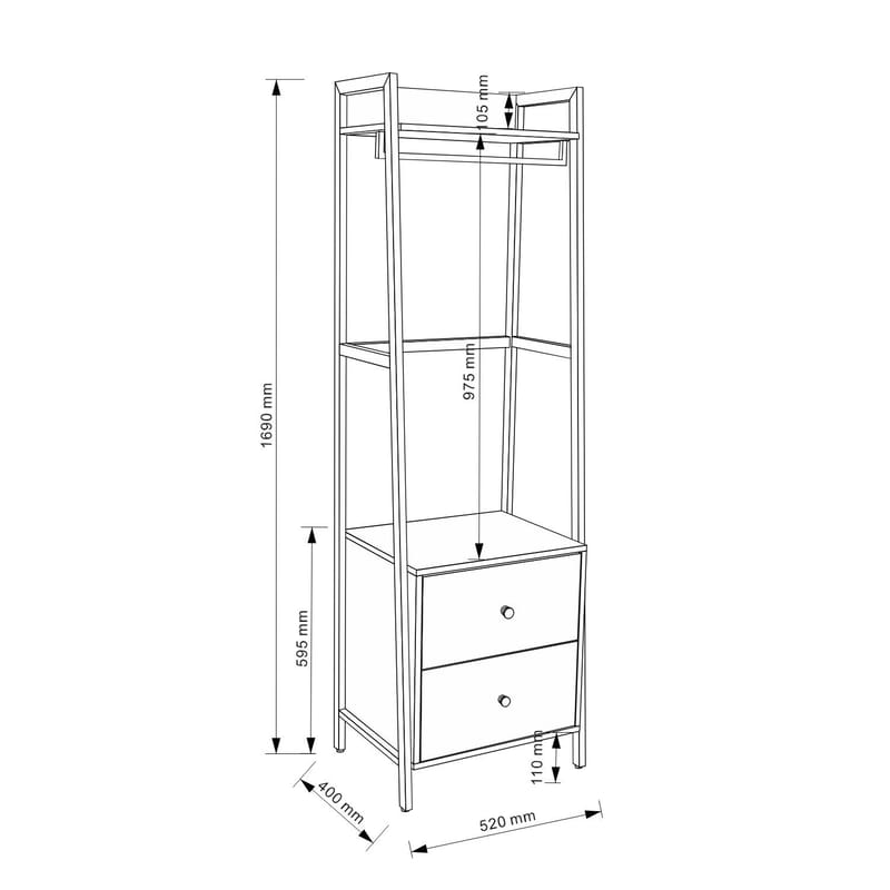 Entréreol HOME4YOU Lavinia 52x40x169 cm ask/sort med 2 skuffer - ask/sort - Opbevaring - Hylder & Reoler - Hylder & hyldeknægte