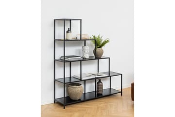 Hartsoe Bogreol 135 cm i Metal med Træplade - Sort - Opbevaring - Hylder & Reoler - Bogreol