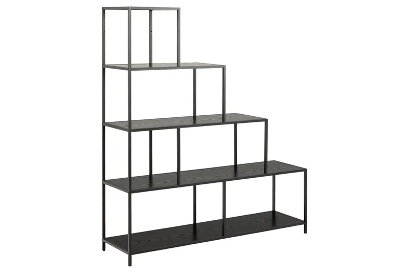 Hartsoe Bogreol 135 cm i Metal med Træplade, Sort