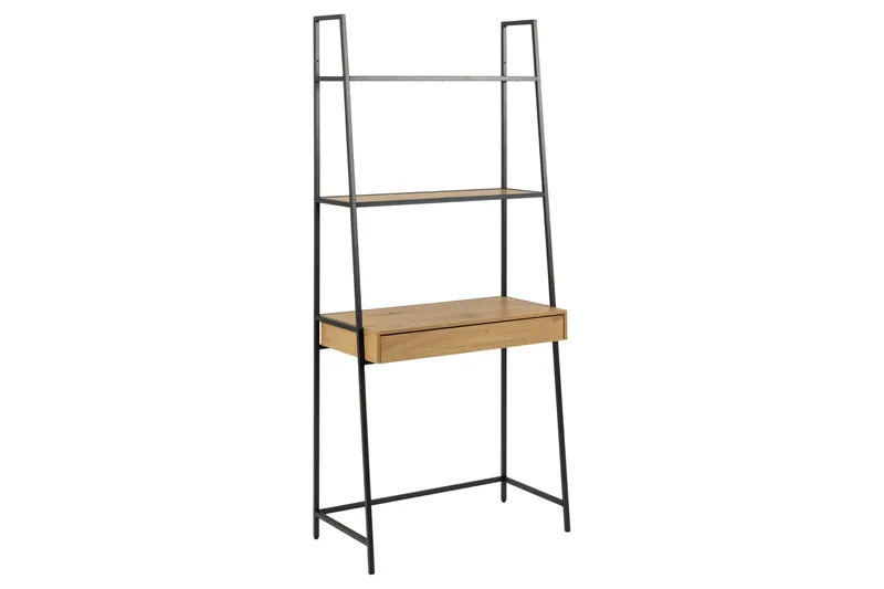 Hartsoe Bogreol 77 cm i Metal med Træplade, Sort|Beige