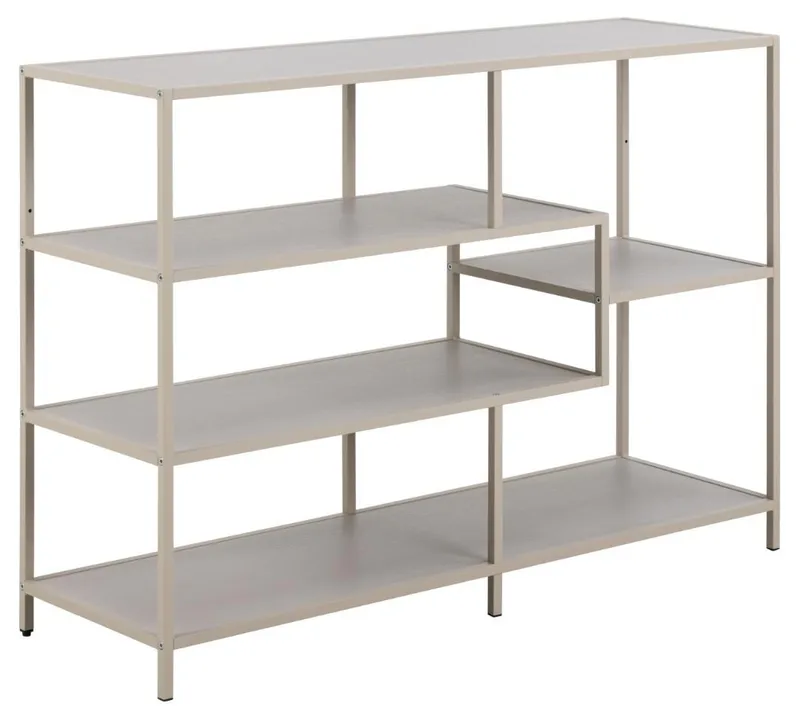 Hasslevik Bogreol 114 cm i Metal med Træplade, Sandbeige