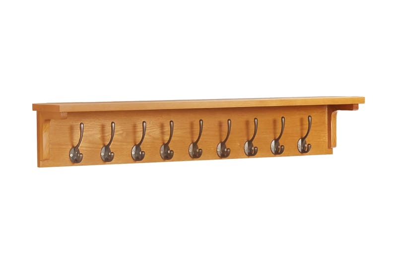Knagerække 90x16x16 cm Massivt Egetræ - Opbevaring - Hylder & Reoler - Hattehylde