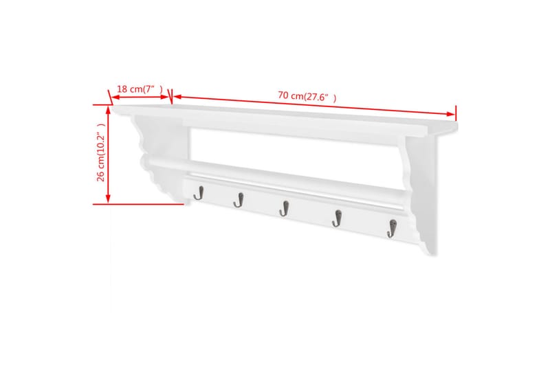 Knagerække I Barokstil Mdf Hvid - Hvid - Entréopbevaring - Hattehylde