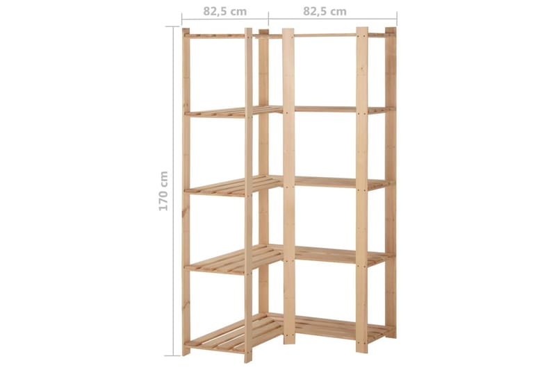 hjørnereol i 5 niveauer 82,5x82,5x170 cm massivt fyrretræ - Brun - Køkkenhylde - Hjørnehylde og hjørnereol