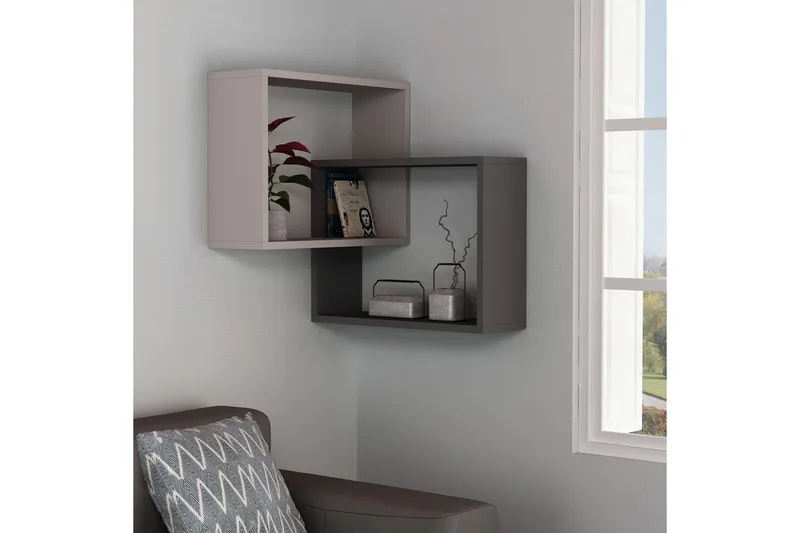 Homitis væghylde - Træ / mørkegrå - Opbevaring - Hylder & Reoler - Hjørnehylde og hjørnereol