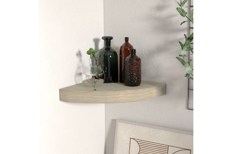 svævehylde til hjørne 25x25x3,8 cm MDF egetræsfarvet - Brun - Opbevaring - Hylder & Reoler - Hjørnehylde og hjørnereol