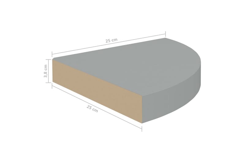 svævehylde til hjørne 25x25x3,8 cm MDF grå - Grå - Opbevaring - Hylder & Reoler - Hjørnehylde og hjørnereol