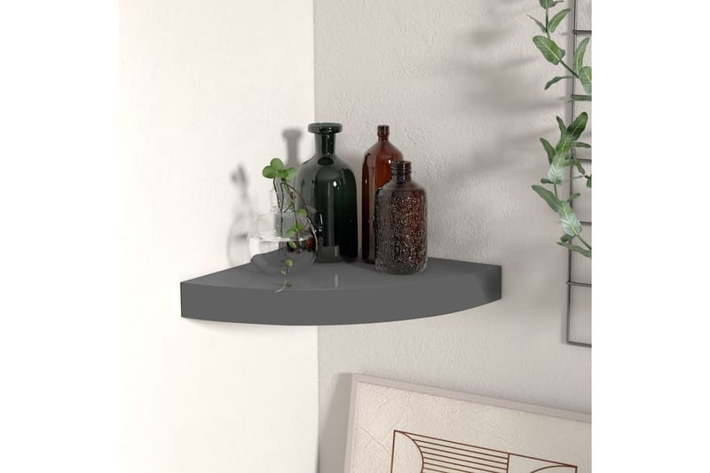 svævehylde til hjørne 25x25x3,8 cm MDF grå højglans - Grå - Opbevaring - Hylder & Reoler - Hjørnehylde og hjørnereol