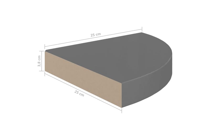 svævehylde til hjørne 25x25x3,8 cm MDF grå højglans - Grå - Opbevaring - Hylder & Reoler - Hjørnehylde og hjørnereol