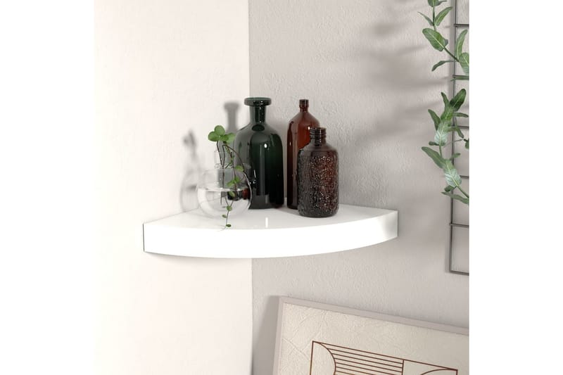 svævehylde til hjørne 25x25x3,8 cm MDF hvid højglans - Hvid - Opbevaring - Hylder & Reoler - Hjørnehylde og hjørnereol