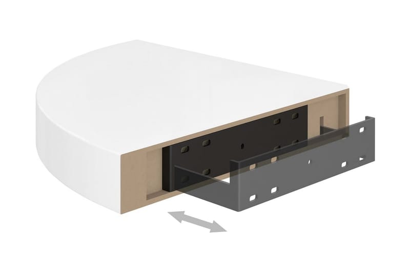 svævehylde til hjørne 25x25x3,8 cm MDF hvid højglans - Hvid - Opbevaring - Hylder & Reoler - Hjørnehylde og hjørnereol