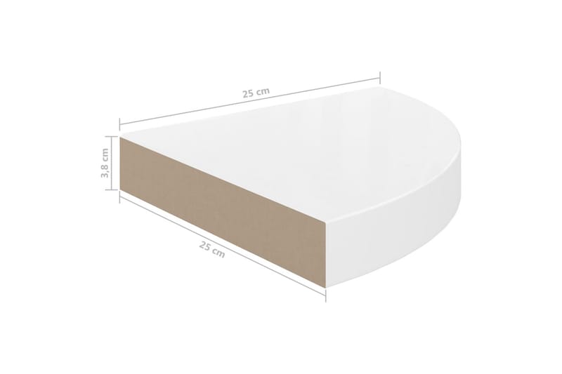 svævehylde til hjørne 25x25x3,8 cm MDF hvid højglans - Hvid - Køkkenhylde - Hjørnehylde og hjørnereol