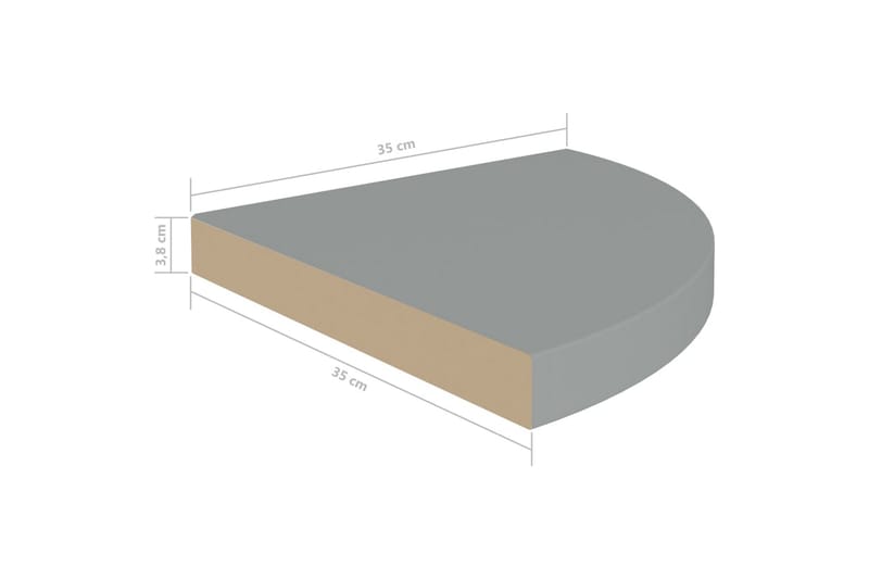 svævehylde til hjørne 35x35x3,8 cm MDF grå - Grå - Køkkenhylde - Hjørnehylde og hjørnereol