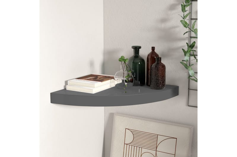 svævehylde til hjørne 35x35x3,8 cm MDF grå højglans - Grå - Opbevaring - Hylder & Reoler - Hjørnehylde og hjørnereol
