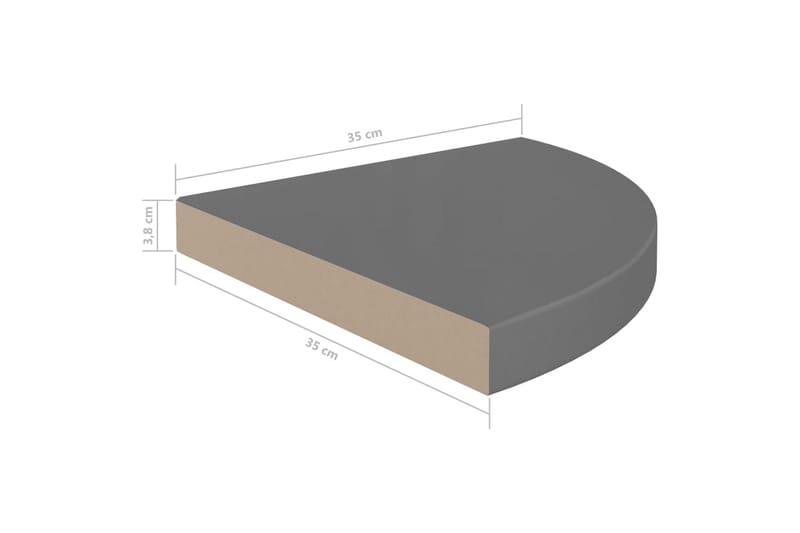 svævehylde til hjørne 35x35x3,8 cm MDF grå højglans - Grå - Køkkenhylde - Hjørnehylde og hjørnereol