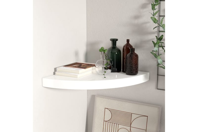 svævehylde til hjørne 35x35x3,8 cm MDF hvid højglans - Hvid - Opbevaring - Hylder & Reoler - Hjørnehylde og hjørnereol