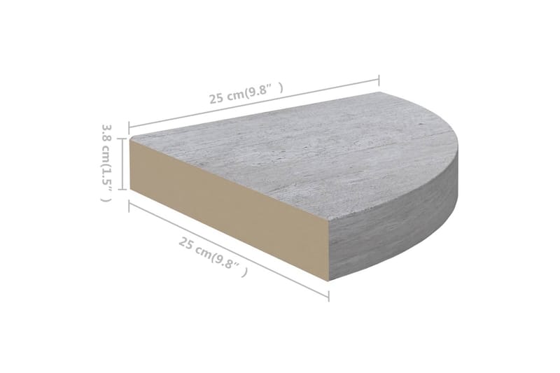 væghængt hjørnehylde 25x25x3,8 cm MDF betongrå - Grå - Opbevaring - Hylder & Reoler - Hjørnehylde og hjørnereol