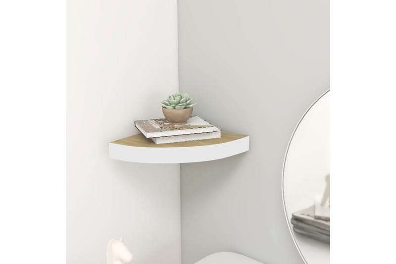 væghængt hjørnehylde 25x25x3,8 cm MDF egetræsfarvet og hvid - Hvid - Opbevaring - Hylder & Reoler - Hjørnehylde og hjørnereol