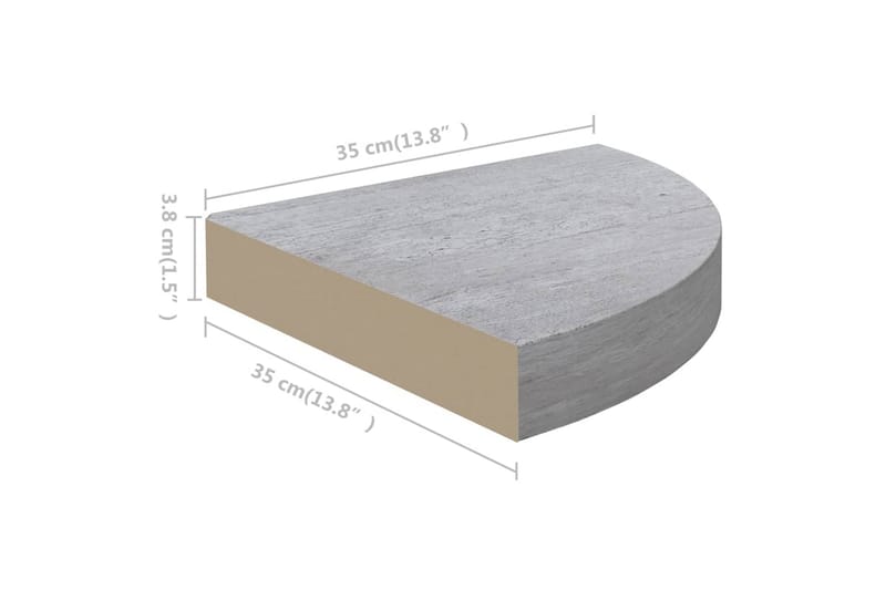 væghængt hjørnehylde 35x35x3,8 cm MDF betongrå - Grå - Opbevaring - Hylder & Reoler - Hjørnehylde og hjørnereol