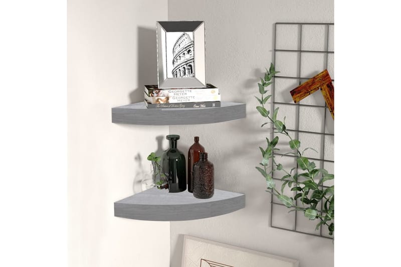 væghængte hjørnehylder 2 stk. 25x25x3,8 cm MDF betongrå - Grå - Opbevaring - Hylder & Reoler - Hjørnehylde og hjørnereol