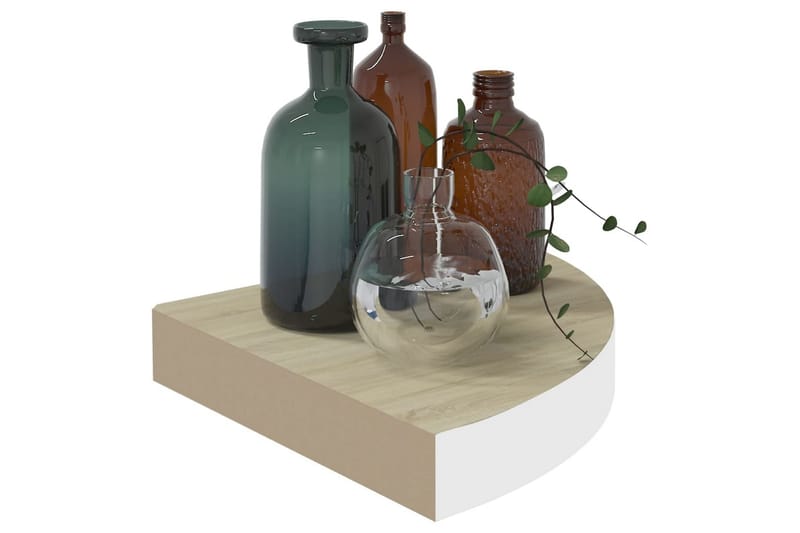 væghængte hjørnehylder 2 stk. 25x25x3,8 cm MDF egetræ & hvid - Hvid - Opbevaring - Hylder & Reoler - Hjørnehylde og hjørnereol