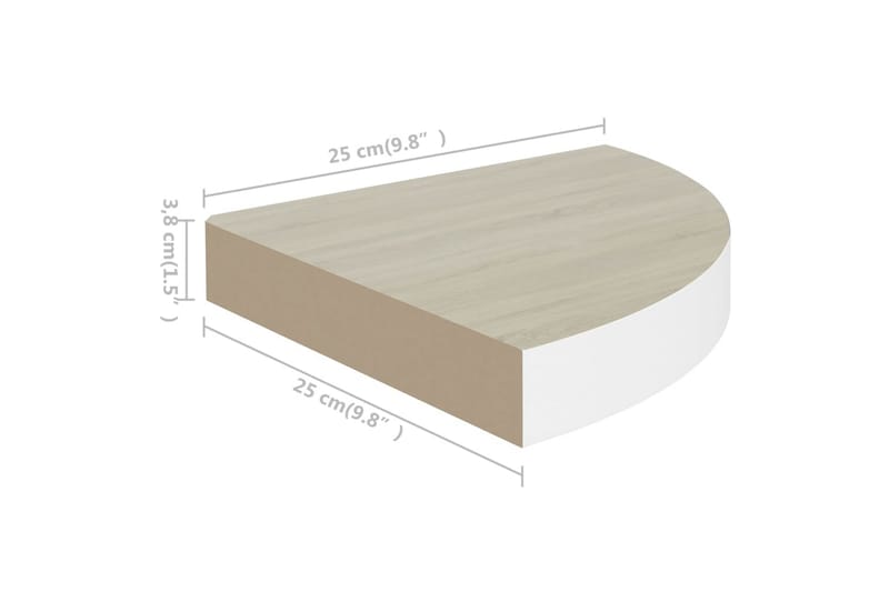 væghængte hjørnehylder 2 stk. 25x25x3,8 cm MDF egetræ & hvid - Hvid - Køkkenhylde - Hjørnehylde og hjørnereol