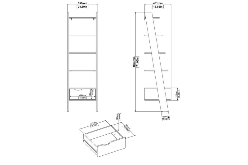Hostafranc Bogreol 55,1 cm i Eg - Hvid - Opbevaring - Hylder & Reoler - Bogreol