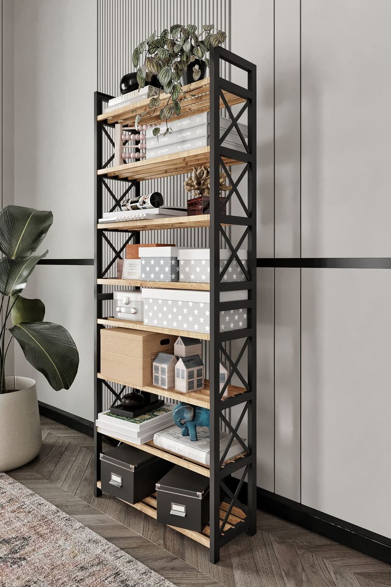 Lekora Multifunktionshylde 128 cm - Sort - Opbevaring - Hylder & Reoler - Hylder & hyldeknægte