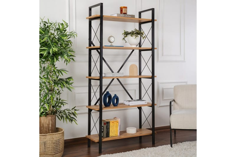 Møbler Nordure Bogreol Haruka Sort,Beige - Opbevaring - Hylder & Reoler - Bogreol