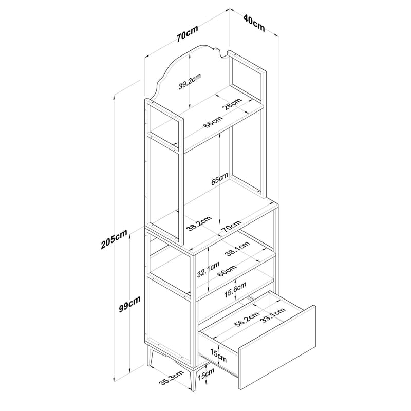 Multifunktionsskab Wallxpert Gala Hylde (70 x 205 x 40 cm) Hvid - Hvid - Opbevaring - Hylder & Reoler - Reolsystem