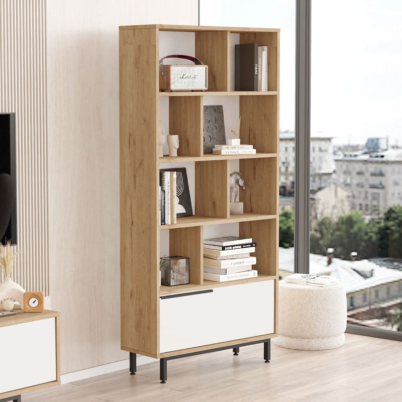 Nilena Bogreol 83,9x175,6x29,5 cm - Eg og hvid - Opbevaring - Hylder & Reoler - Bogreol