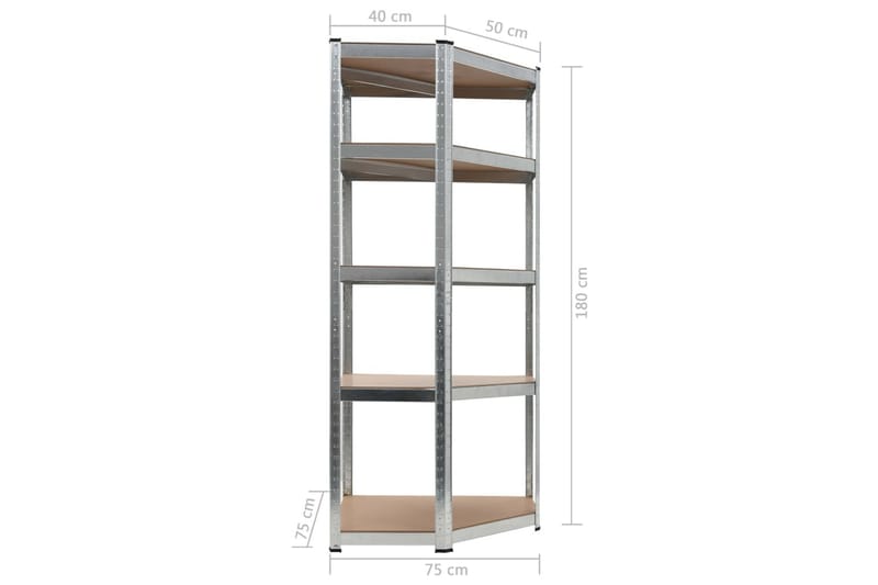 opbevaringsreol 75 x 75 x 180 cm cm stål og MDF sølvfarvet - Sølv - Opbevaring - Hylder & Reoler - Opbevaringshylde - Lagerhykde