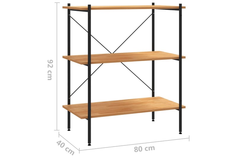 reol med 3 hylder 80x40x92 cm sort og egetræ - Sort - Lagerhykde