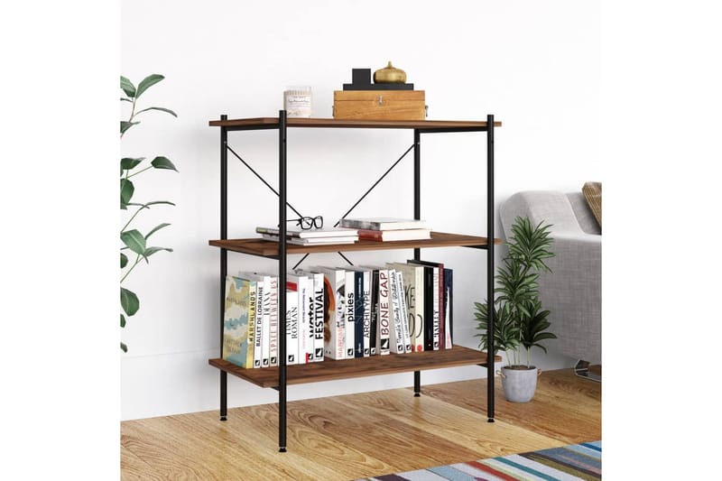 reol med 3 hylder 80x40x92 cm sort og mørkt træ - Sort - Opbevaring - Hylder & Reoler - Opbevaringshylde - Lagerhykde
