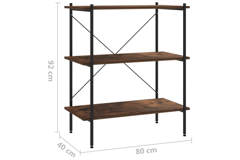 reol med 3 hylder 80x40x92 cm sort og mørkt træ - Sort - Opbevaring - Hylder & Reoler - Opbevaringshylde - Lagerhykde