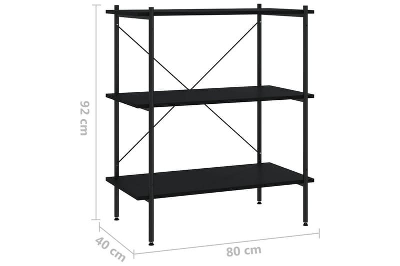 reol med 3 hylder 80x40x92 cm sort - Sort - Lagerhykde