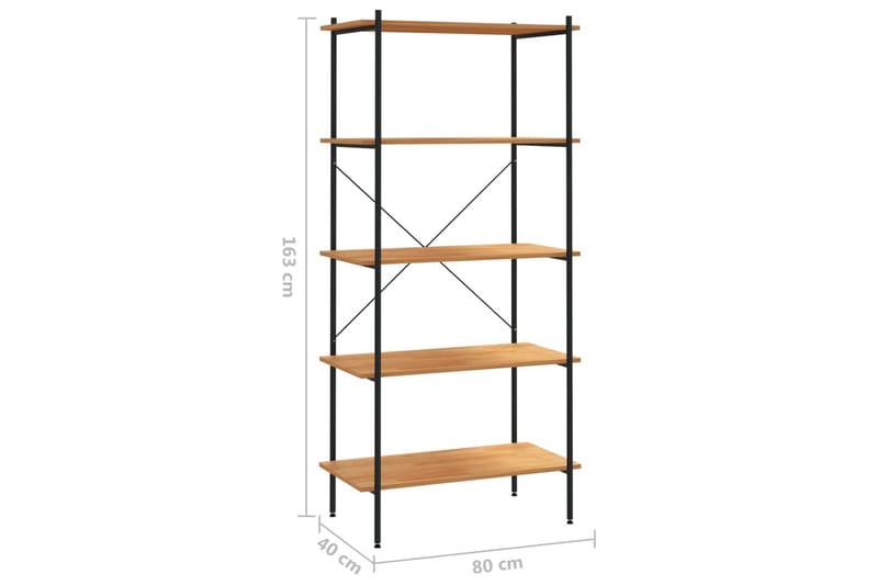 reol med 5 hylder 80x40x163 cm sort og egetræ - Sort - Opbevaring - Hylder & Reoler - Opbevaringshylde - Lagerhykde
