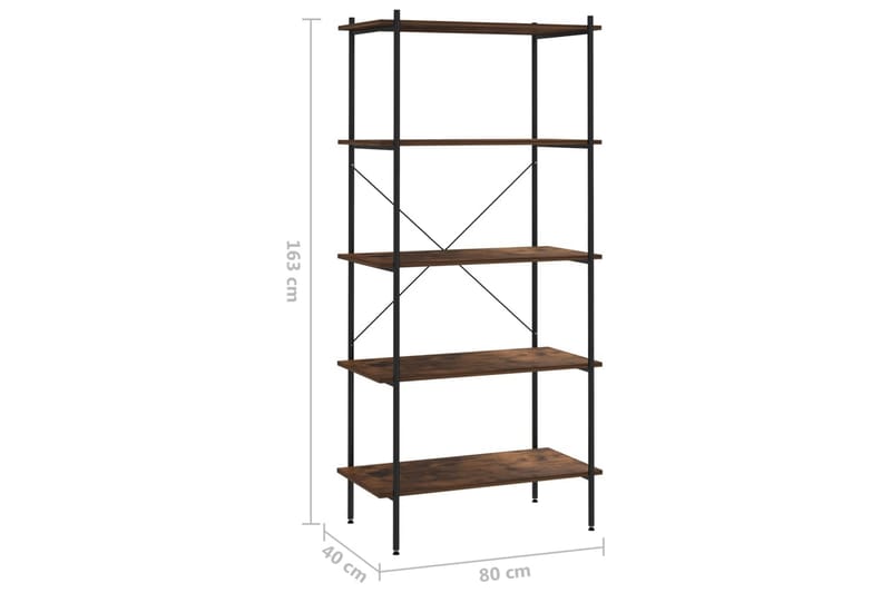 reol med 5 hylder 80x40x163 cm sort og mørkt træ - Sort - Opbevaring - Hylder & Reoler - Opbevaringshylde - Lagerhykde