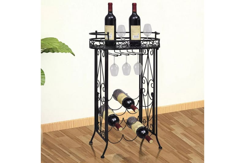 Vinreol Med Glasholder 9 Flasker Metal - Sort - Opbevaring - Hylder & Reoler - Opbevaringshylde - Vinstativ & vinhylde