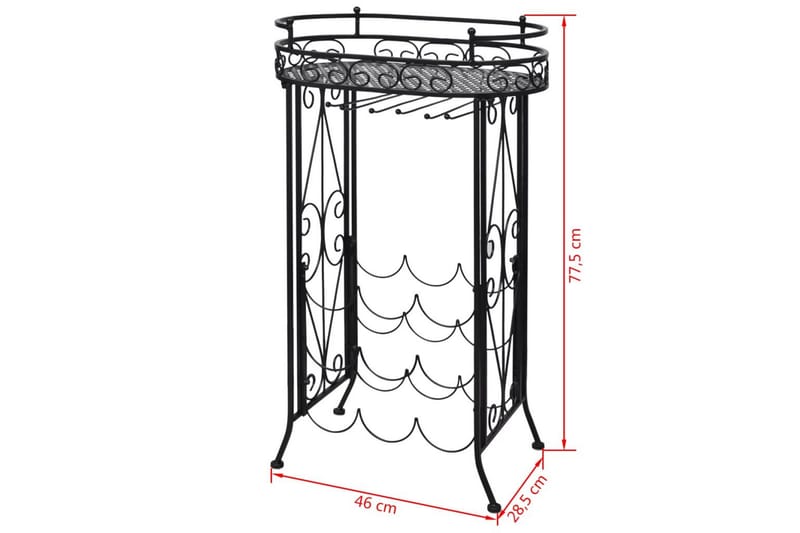 Vinreol Med Glasholder 9 Flasker Metal - Sort - Opbevaring - Hylder & Reoler - Opbevaringshylde - Vinstativ & vinhylde