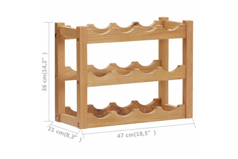 Vinreol Til 12 Flasker 47x21x36 cm Massivt Egetræ - Vinstativ & vinhylde