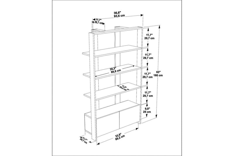 Ossin Reol 93,6 cm - Hvid - Opbevaring - Hylder & Reoler - Bogreol