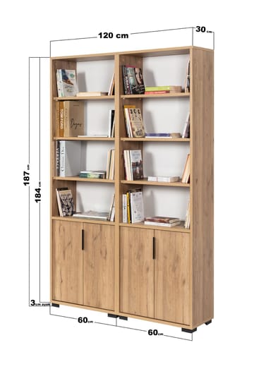 Pavio Bogreol 120 cm i Træ med Safirudseende - Blå|Brun - Opbevaring - Hylder & Reoler - Bogreol