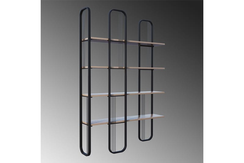 Pemu Bogreol 125 cm i Metal med Træplade - Sort - Opbevaring - Hylder & Reoler - Bogreol