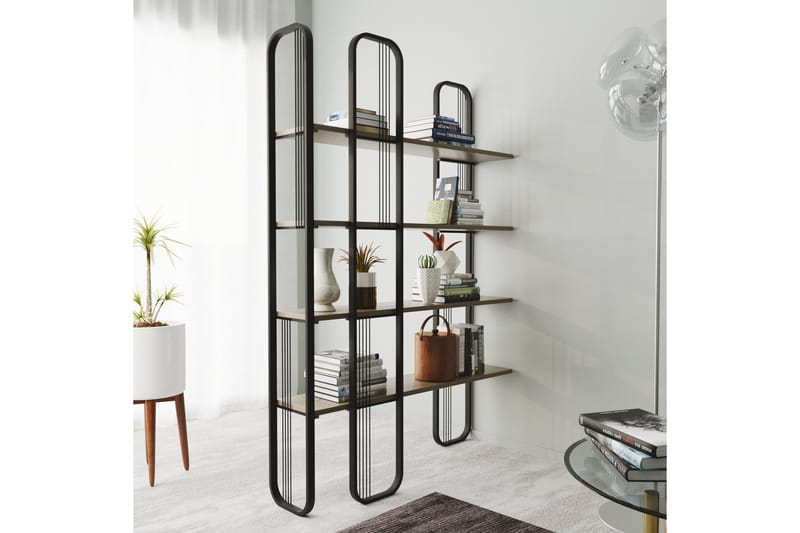 Pemu Bogreol 125 cm i Metal med Træplade - Sort - Opbevaring - Hylder & Reoler - Bogreol