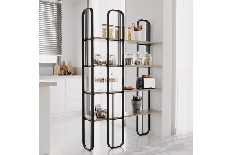 Pemu Bogreol 125 cm i Metal med Træplade - Sort - Opbevaring - Hylder & Reoler - Bogreol