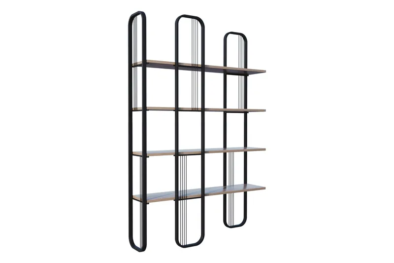 Pemu Bogreol 125 cm i Metal med Træplade, Sort
