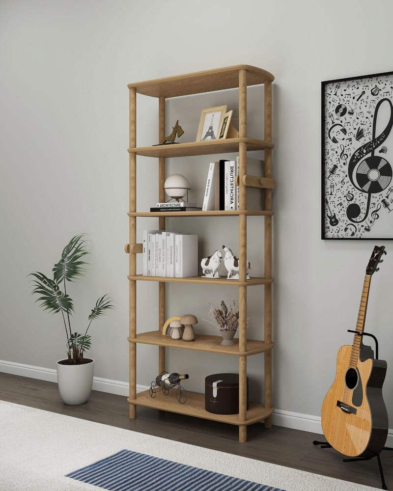 Pienk Høj Bogreol 80 cm i Eg - Brun - Opbevaring - Hylder & Reoler - Bogreol