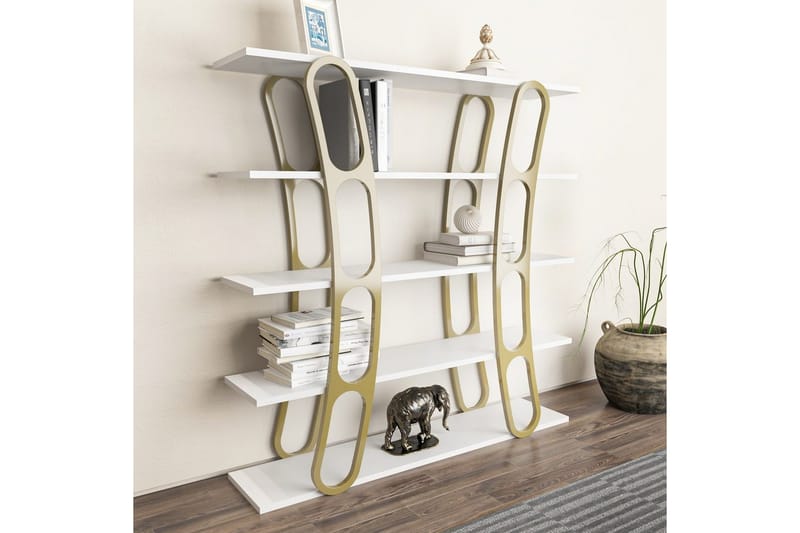 Quenla Reol 120 cm - Guld/Hvid - Opbevaring - Hylder & Reoler - Bogreol